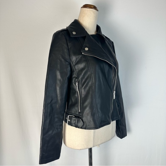 M&S Womens Leather Jacket size 6 Black Side Full Zipper Polyester Blend … - Picture 10 of 14